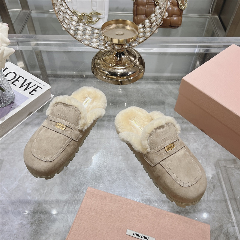 Miu Miu Ecru Suede Loafer Mules