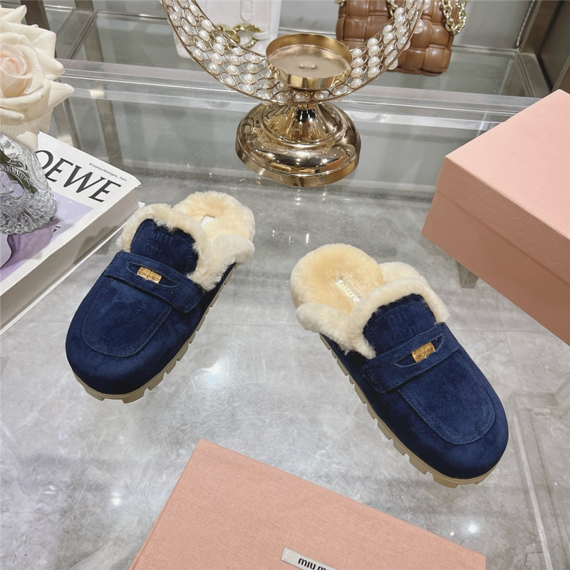 Miu Miu Blue Suede Penny Mules
