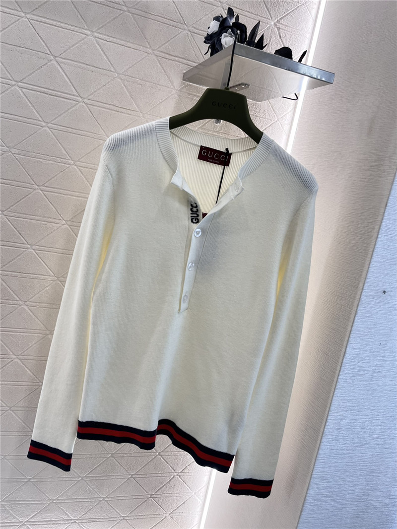 Gvc*1 stripe hem rib wool pullover in white