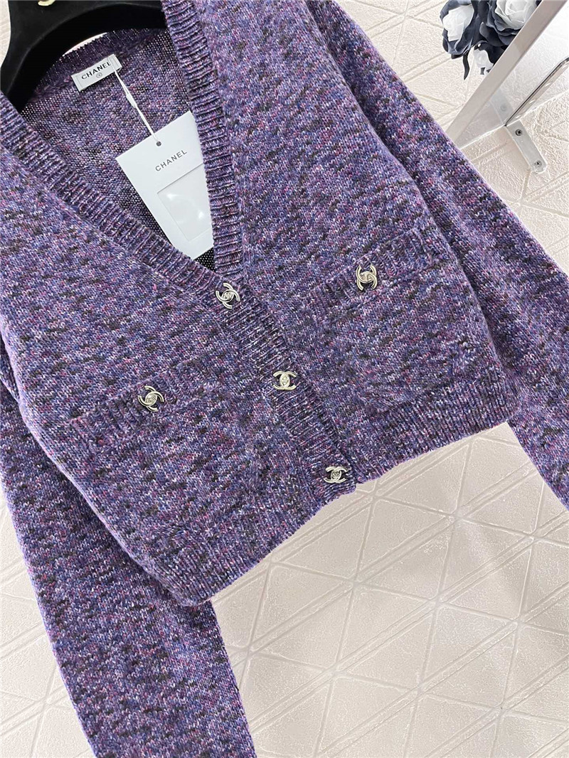 Ch**el purple crop v-neck textured cardigan