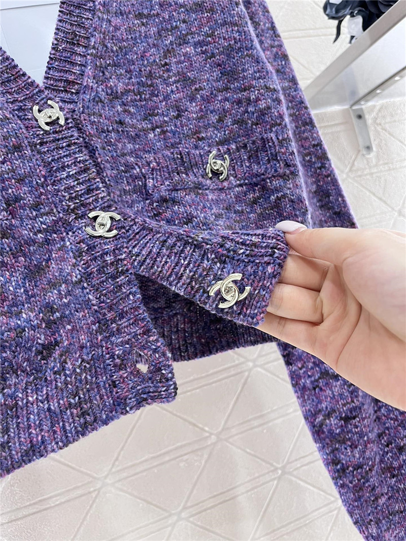 Ch**el purple crop v-neck textured cardigan