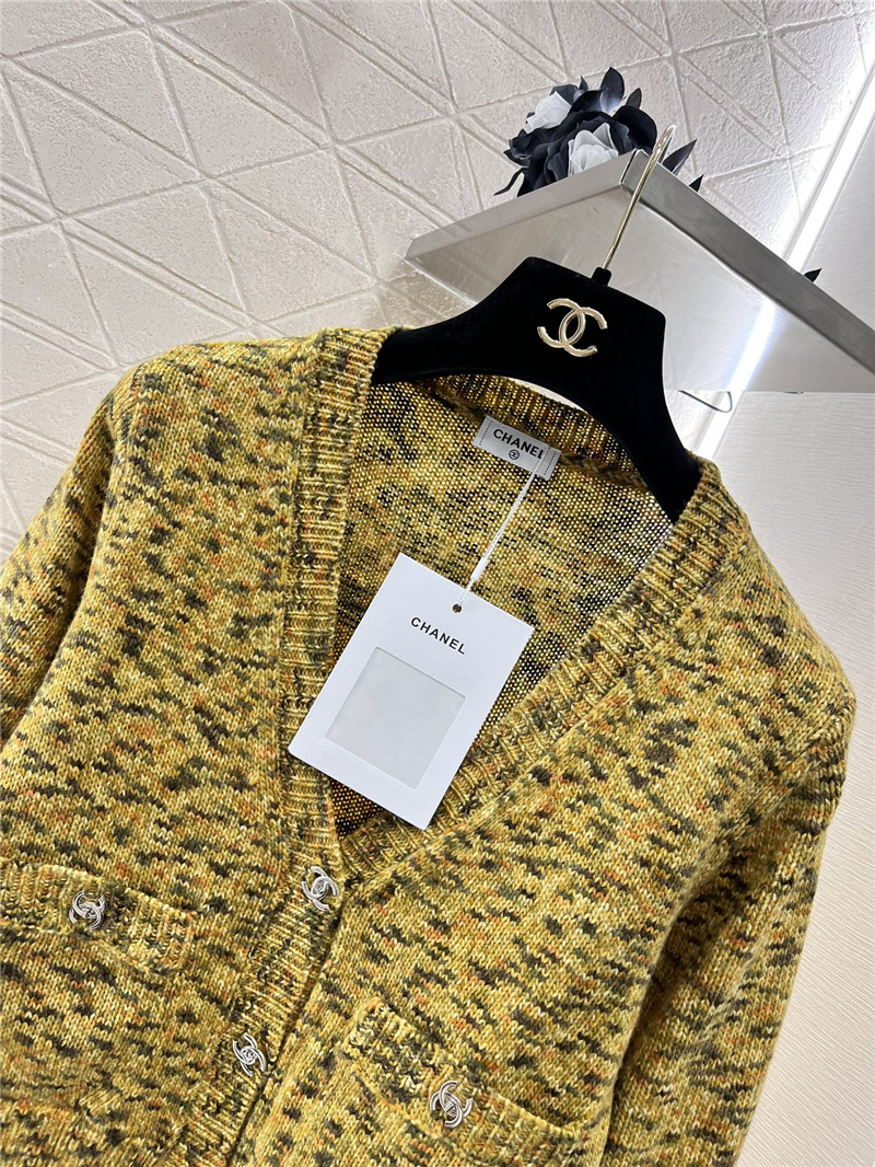 Ch**el yellow crop v-neck textured cardigan