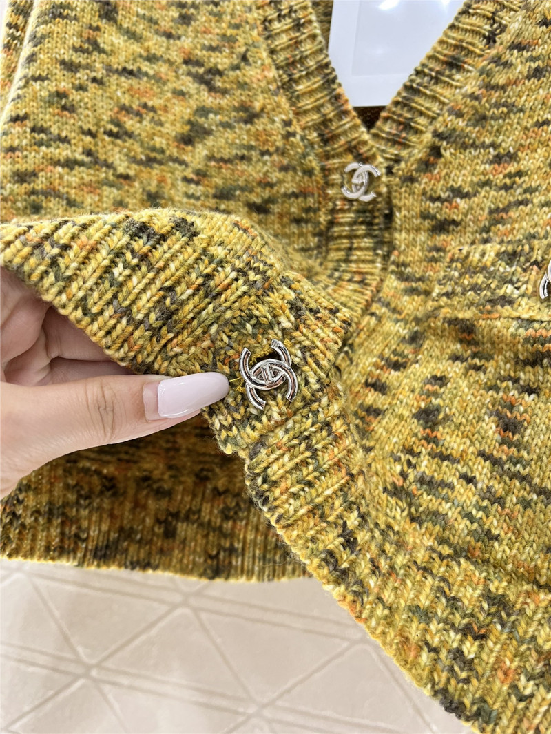 Ch**el yellow crop v-neck textured cardigan