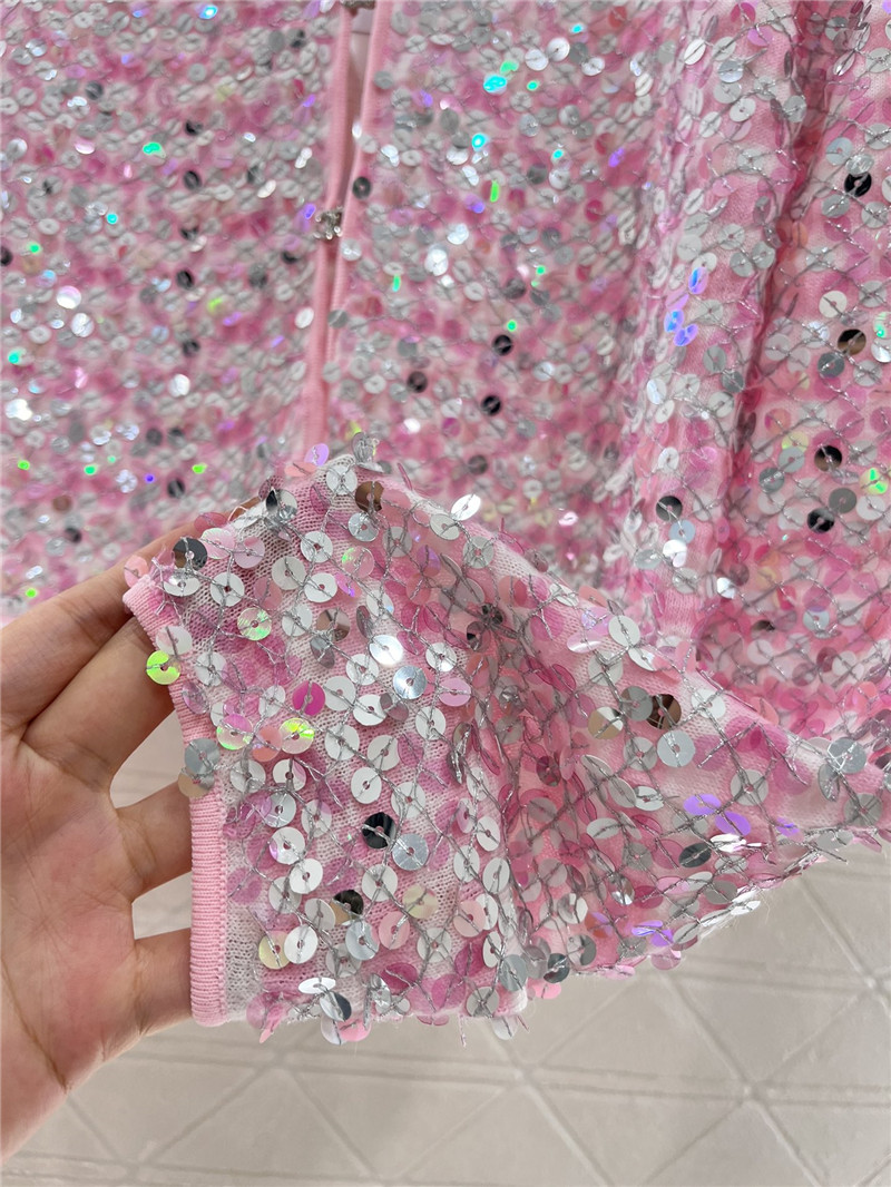Ch**el pink sequin crop cardigan
