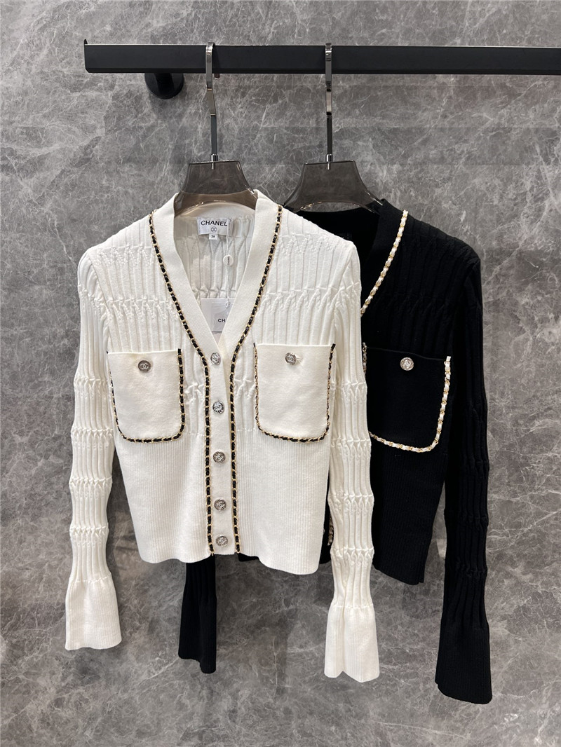 Ch**el chain pocket ribbed cardigan black