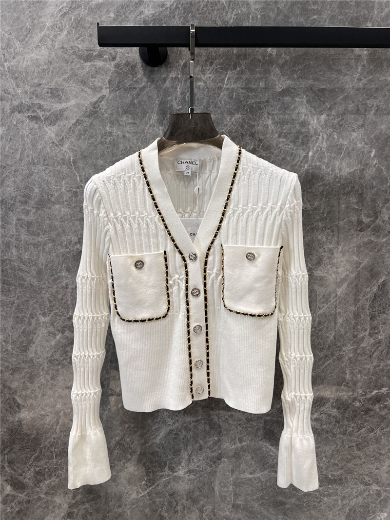 Ch**el chain pocket ribbed cardigan white