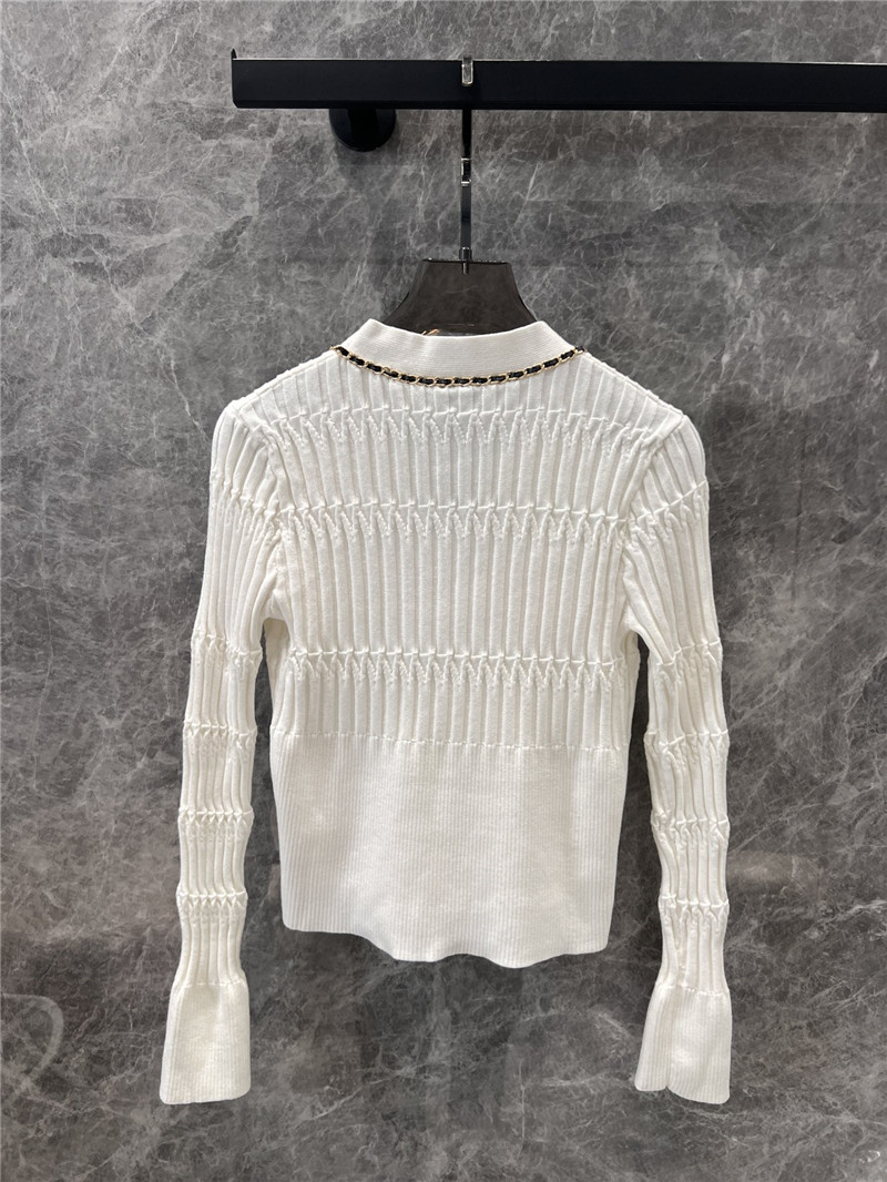 Ch**el chain pocket ribbed cardigan white