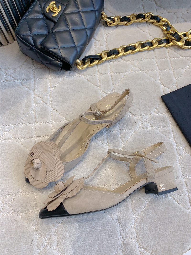 Ch**el camellia slingback flats in beige suede