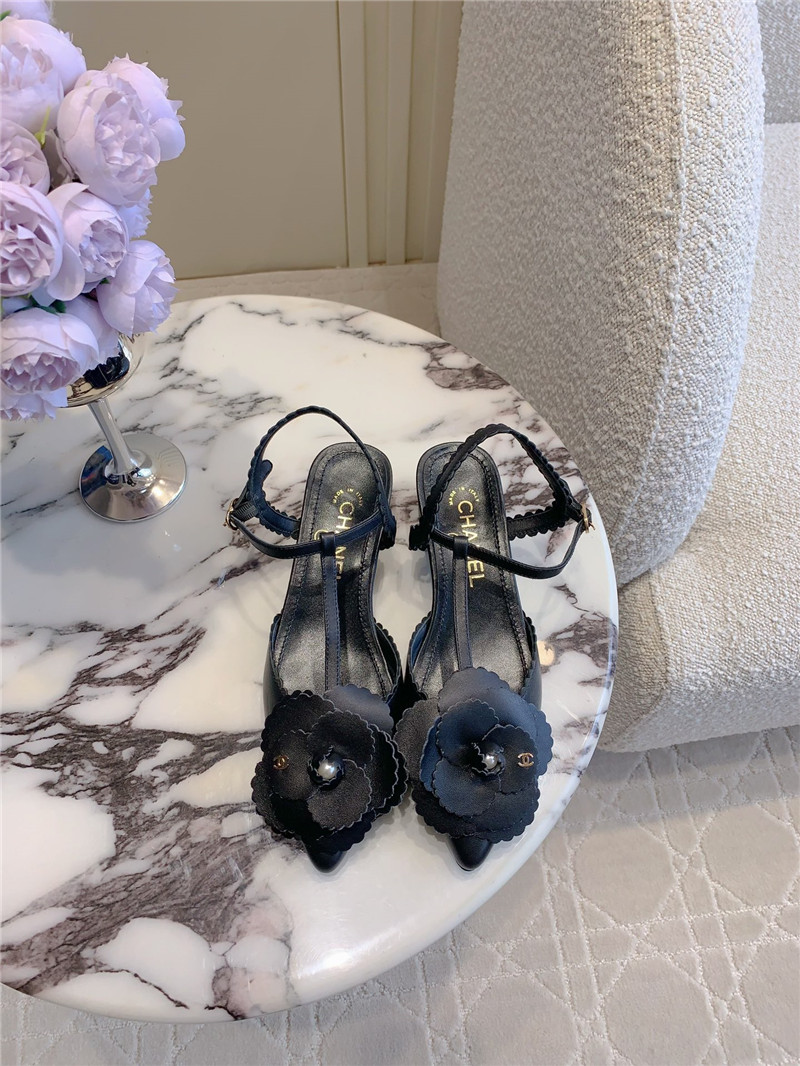 Ch**el camellia slingback flats in black leather