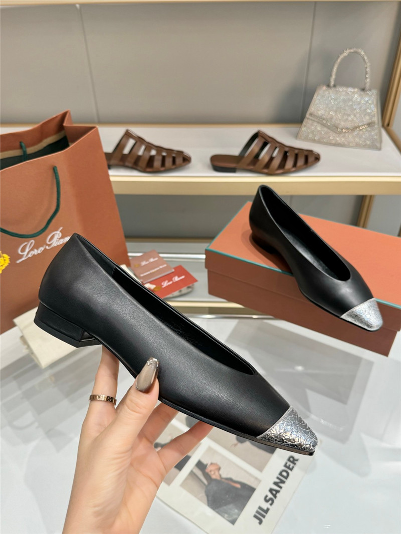 L0r0 P1ana rebecca ballet flats in black/silver calfskin