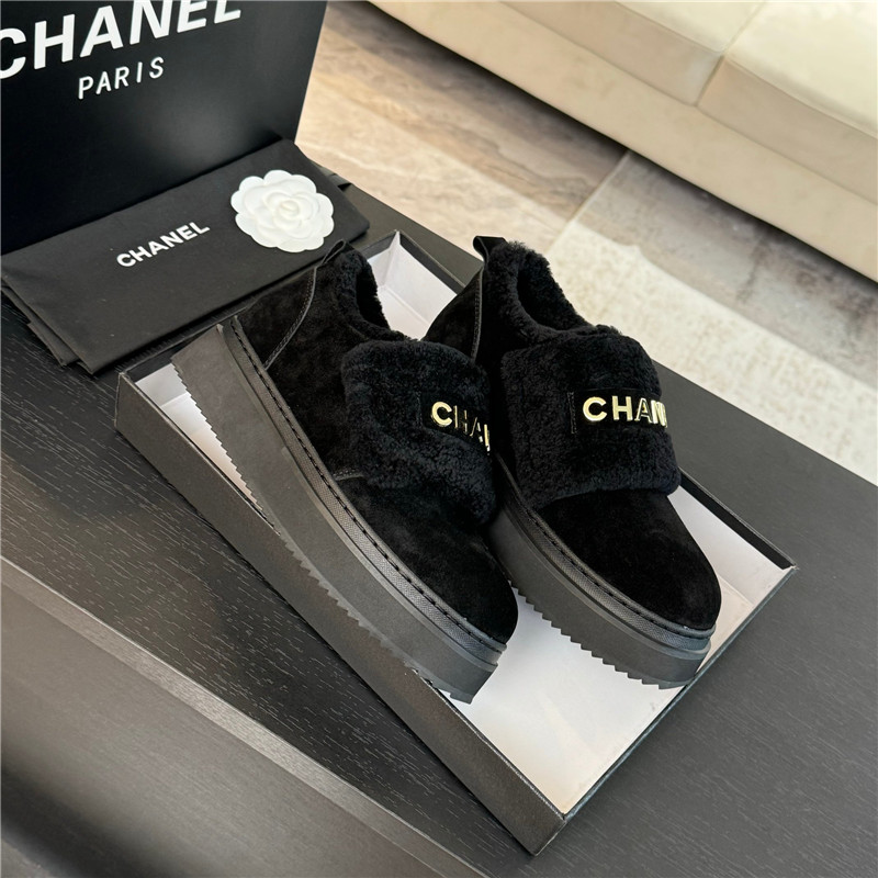 Ch**el black winter suede platform sneakers