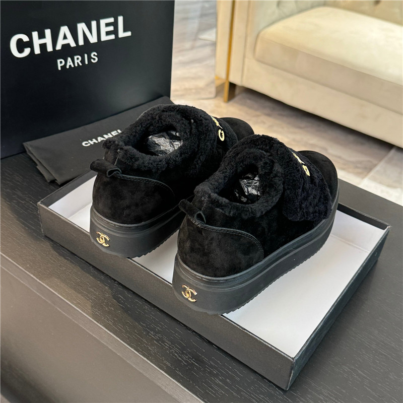 Ch**el black winter suede platform sneakers