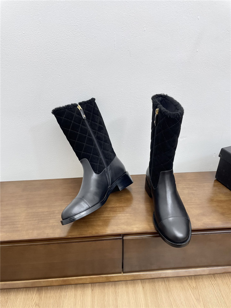 Ch**el calfskin suede zip mid-calf boots