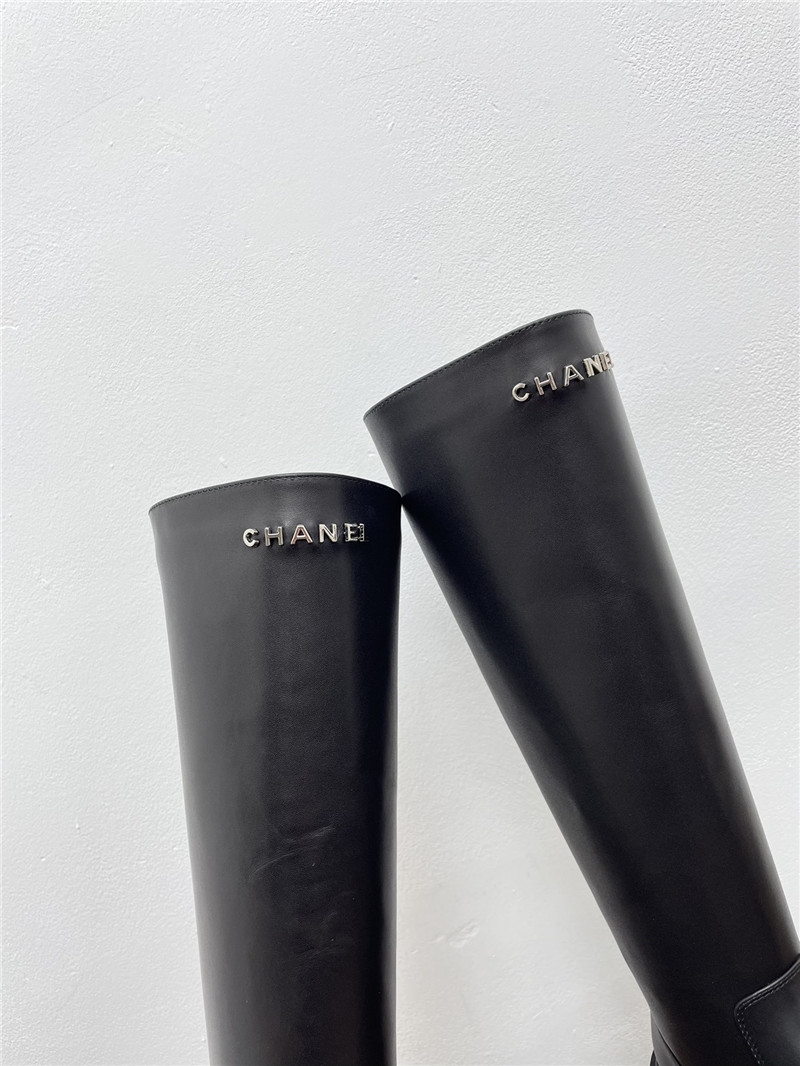 Ch**el calfskin zippered knee-high boots