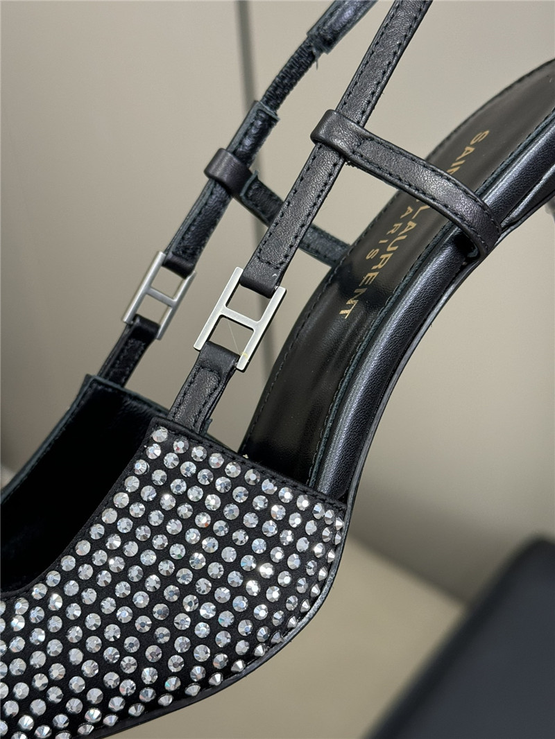 Sa1nt Lau*nt silver crystal satin slingbacks