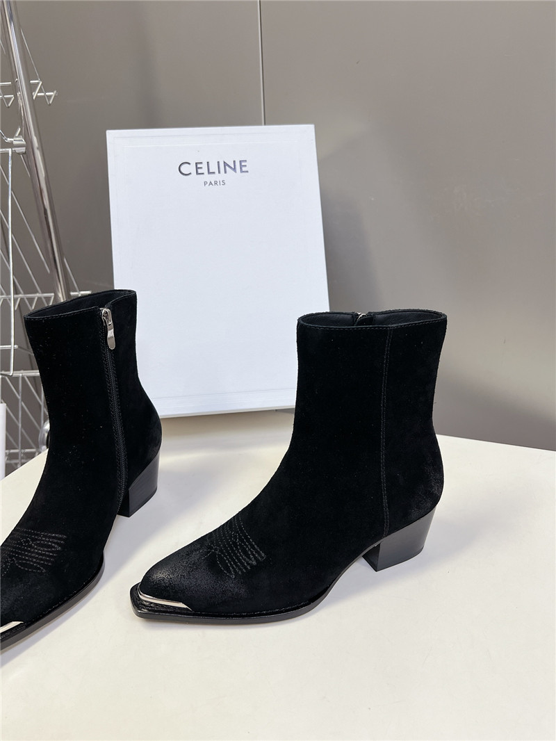 Ce1i*e black zipped western boots in suede calfskin