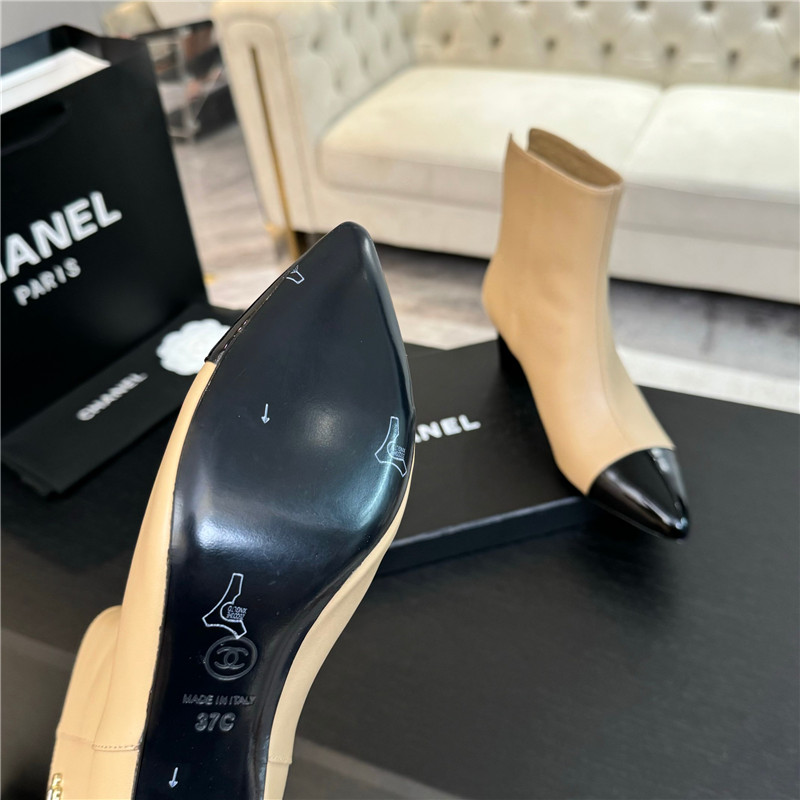 Ch**el beige pointed heel ankle boots