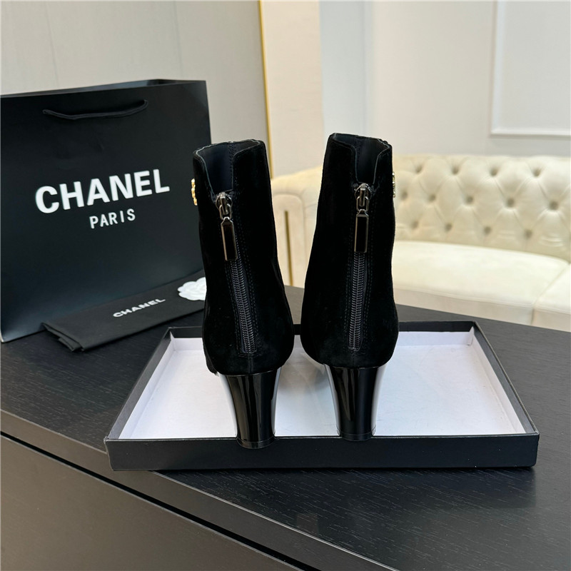 Ch**el black suede block heel ankle boots
