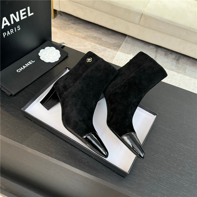 Ch**el black suede block heel ankle boots