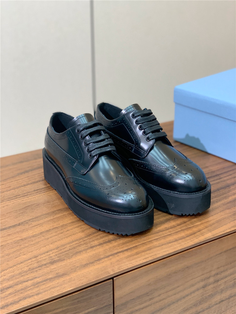 Pra*a black brushed leather derby brogue shoes