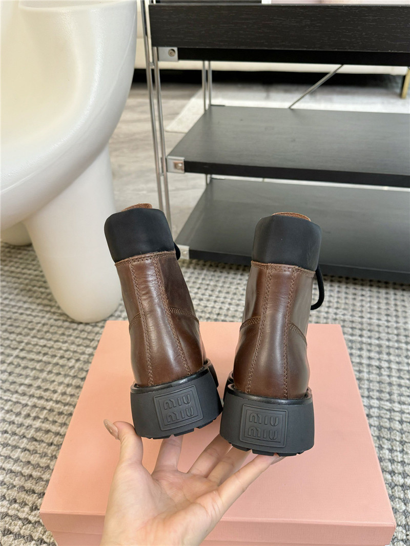 Miu Miu Chelsea Platform Lace-Up Ankle Boots in Brown