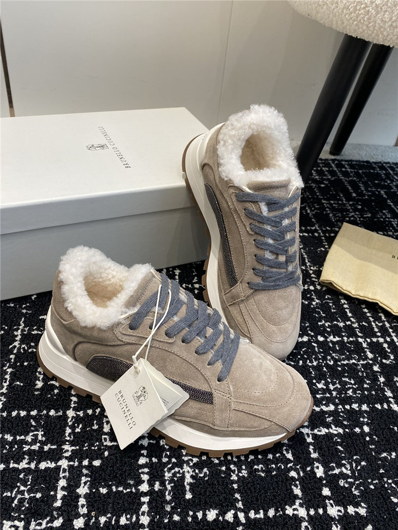BC Monili Beads Shearling Trimmed Suede Sneakers