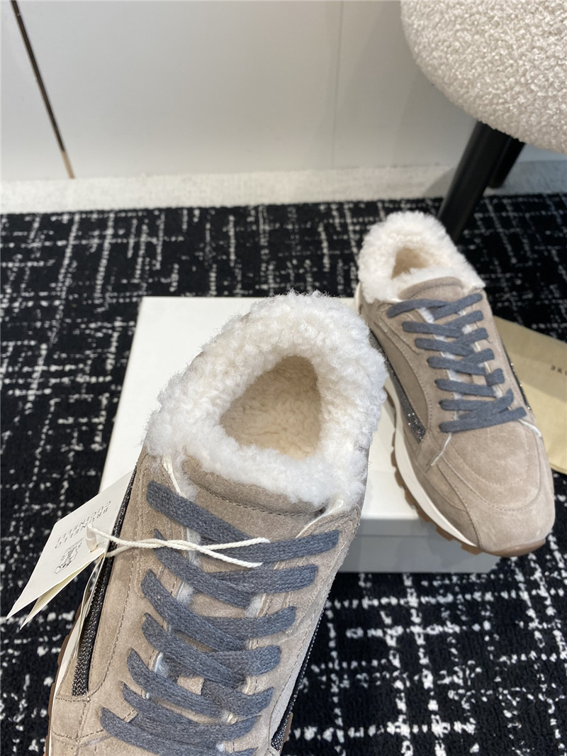 BC Monili Beads Shearling Trimmed Suede Sneakers