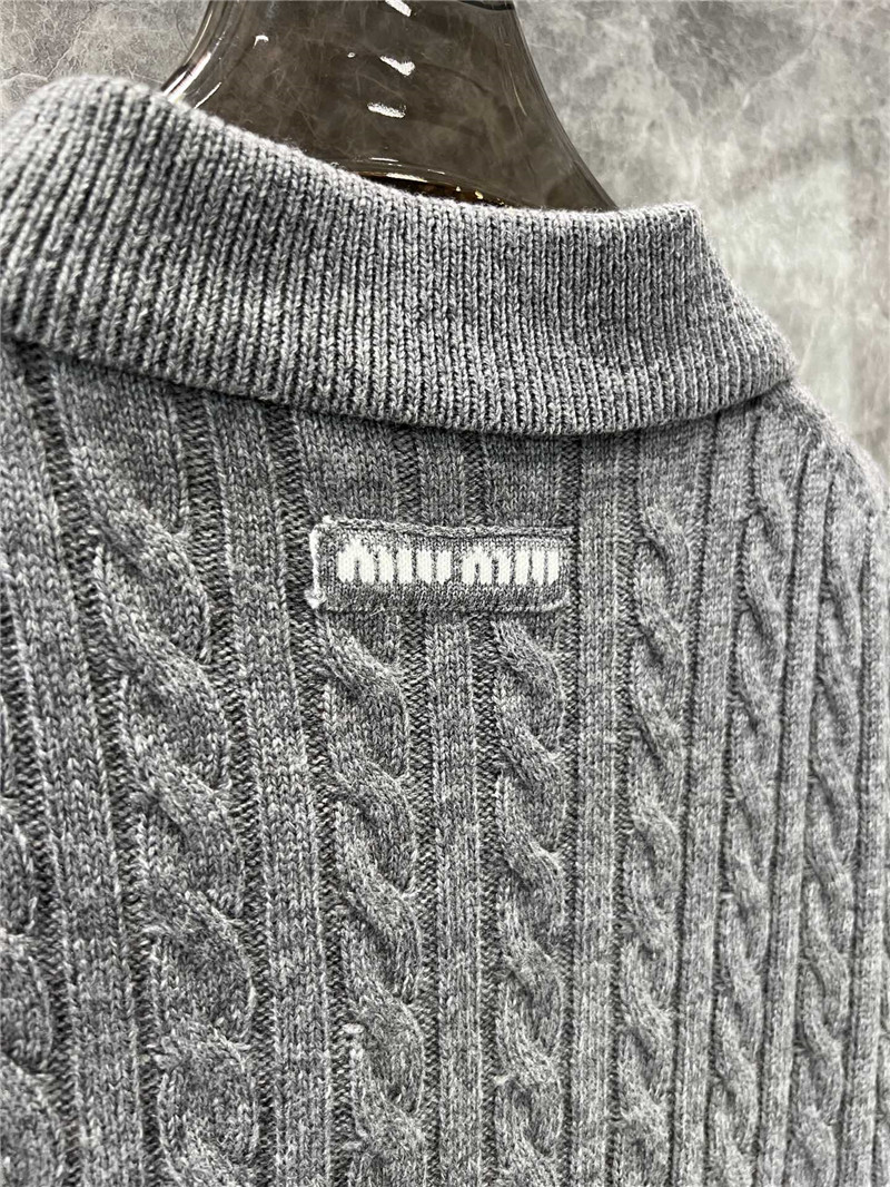 MIU MIU Cable-Knit Polo Sweater Grey