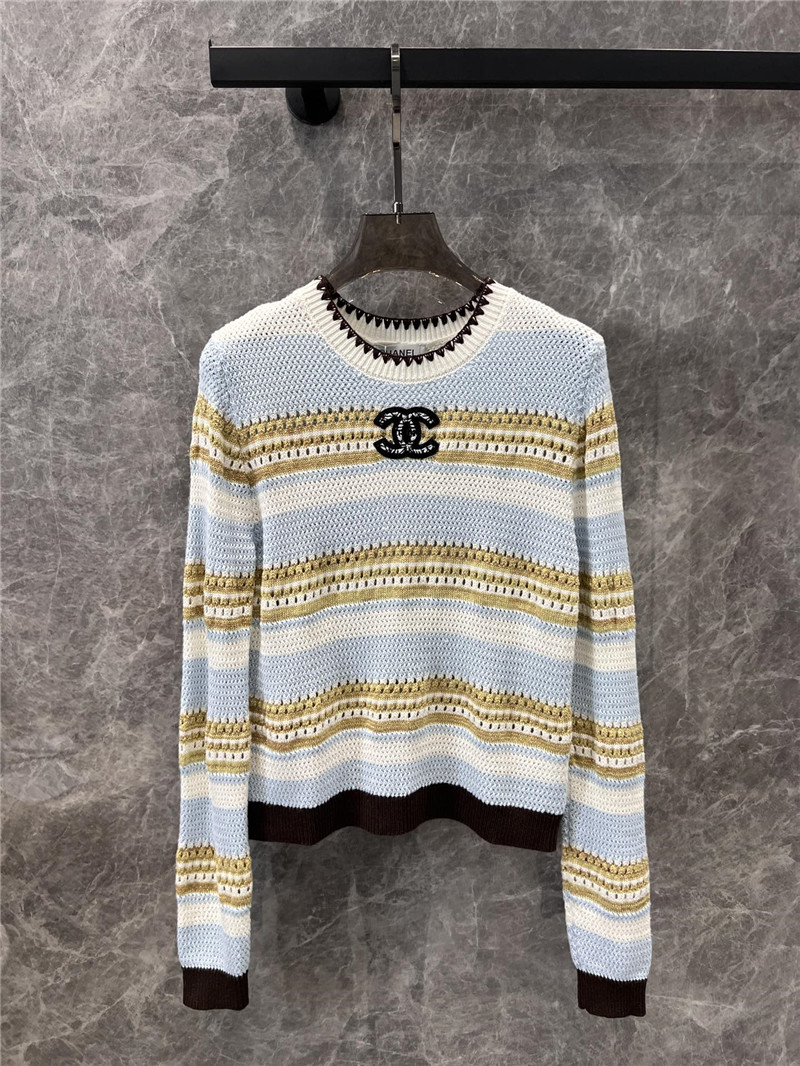 Ch**el trim multicolor striped knit sweater