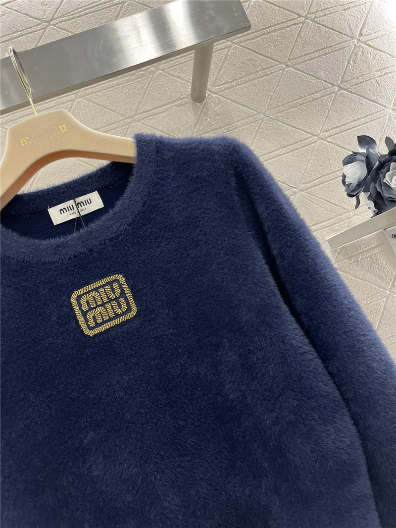 Miu Miu Navy Logo-Embroidered Wool Sweater