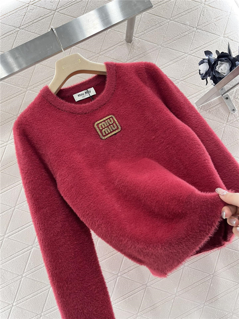 Miu Miu Burgundy Logo-Embroidered Wool Sweater