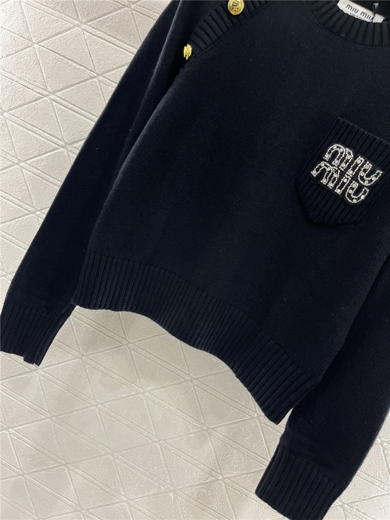 Miu Miu Navy Knit Sweater with Metal Buttons