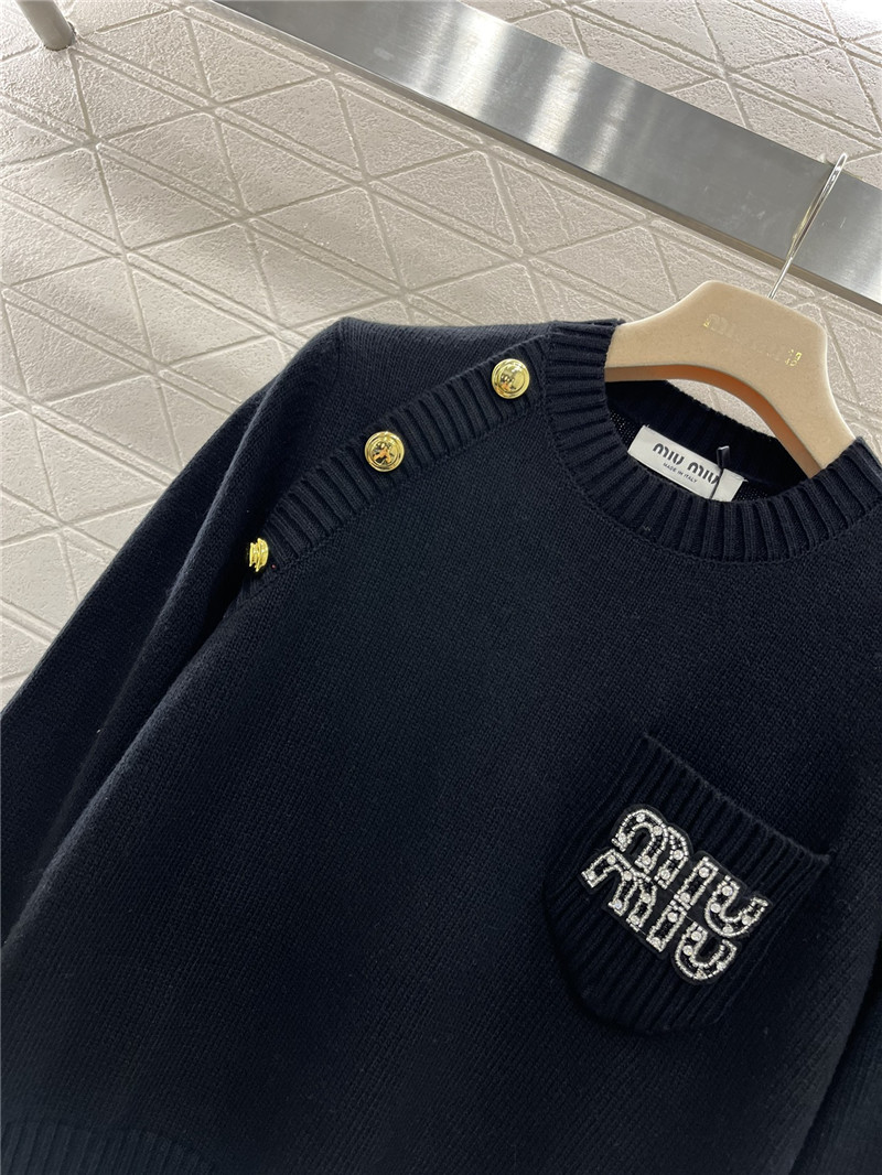 Miu Miu Navy Knit Sweater with Metal Buttons