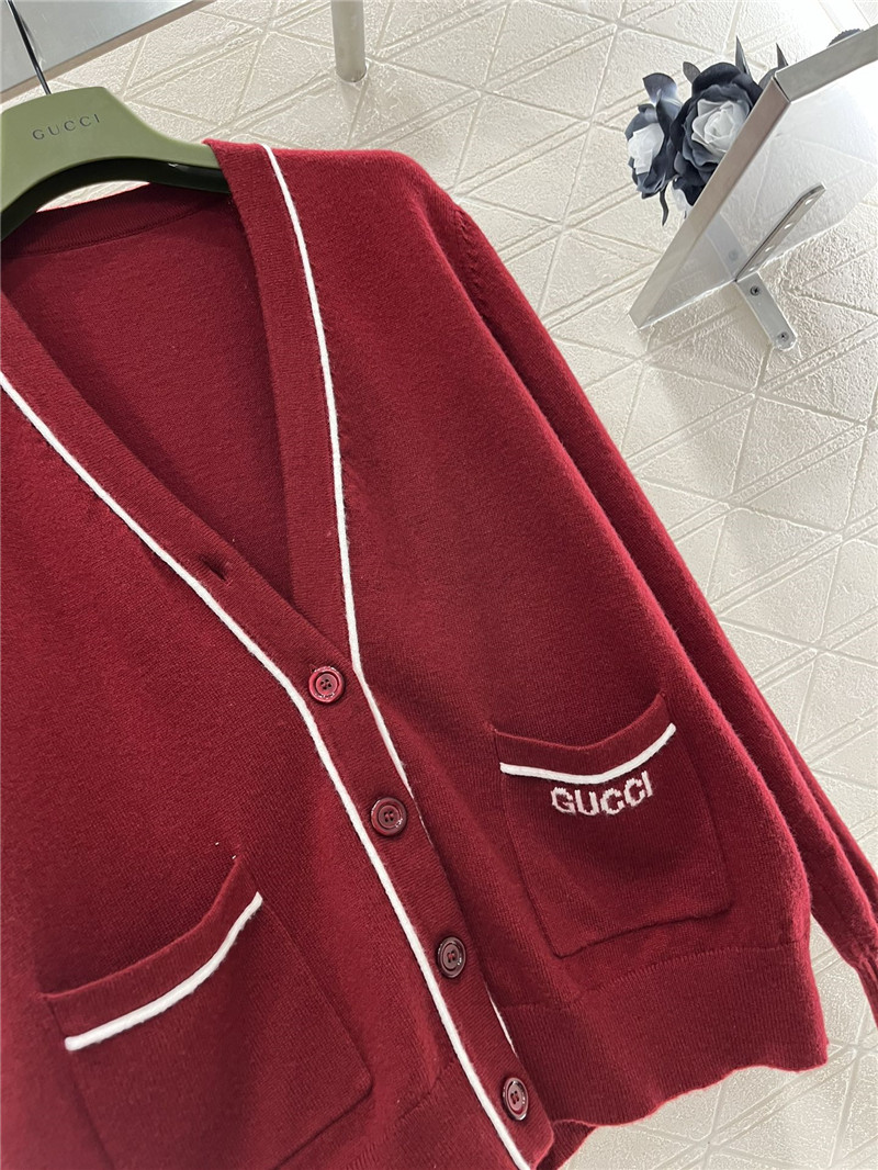 Gvc*1 burgundy wool cardigan with contrast knit