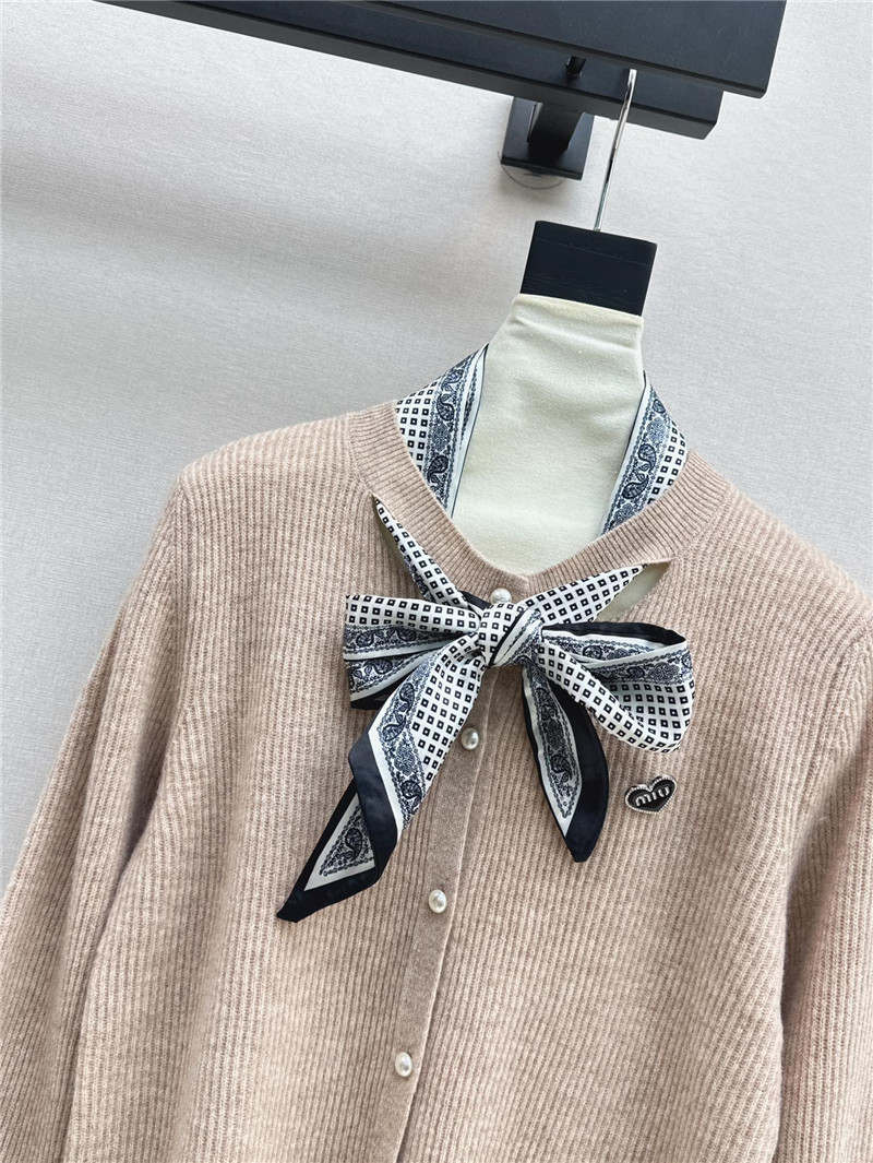 Miu Miu Ribbon Wool Cardigan Beige