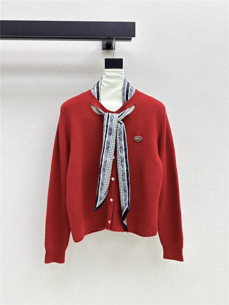 Miu Miu Ribbon Wool Cardigan Red