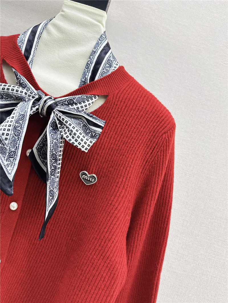 Miu Miu Ribbon Wool Cardigan Red