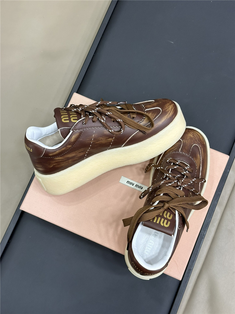 Miu Miu Bleached Leather White Low Top Sneakers