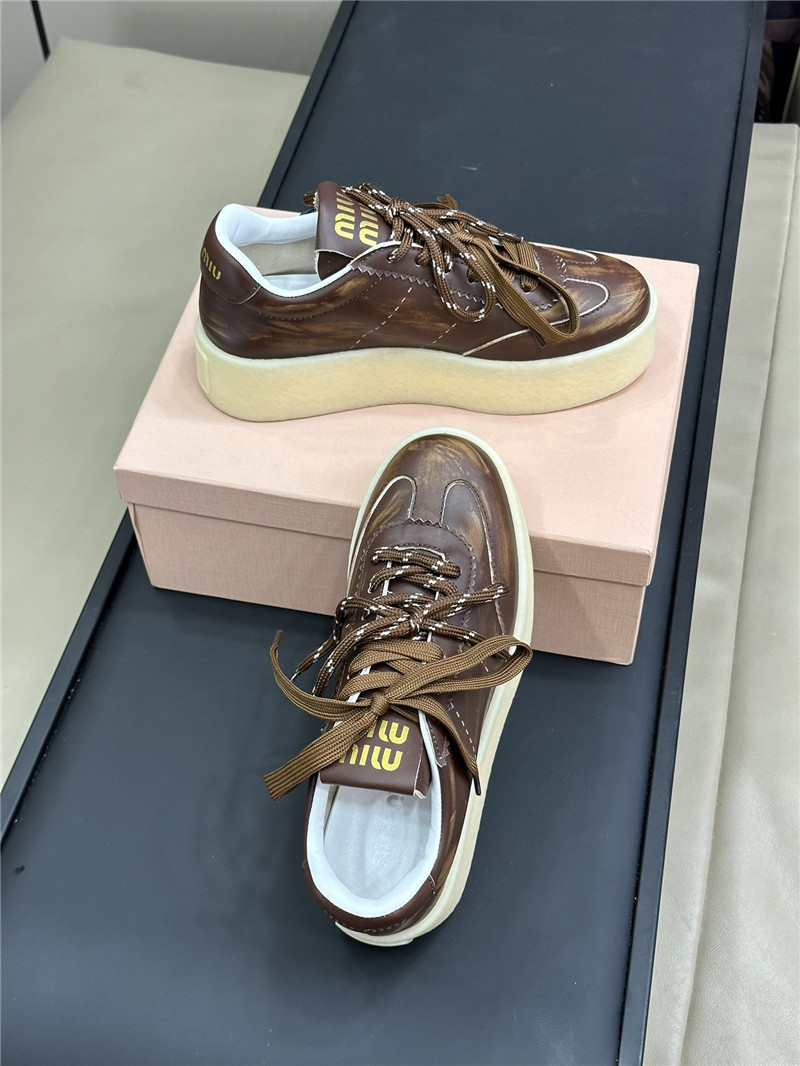 Miu Miu Bleached Leather White Low Top Sneakers