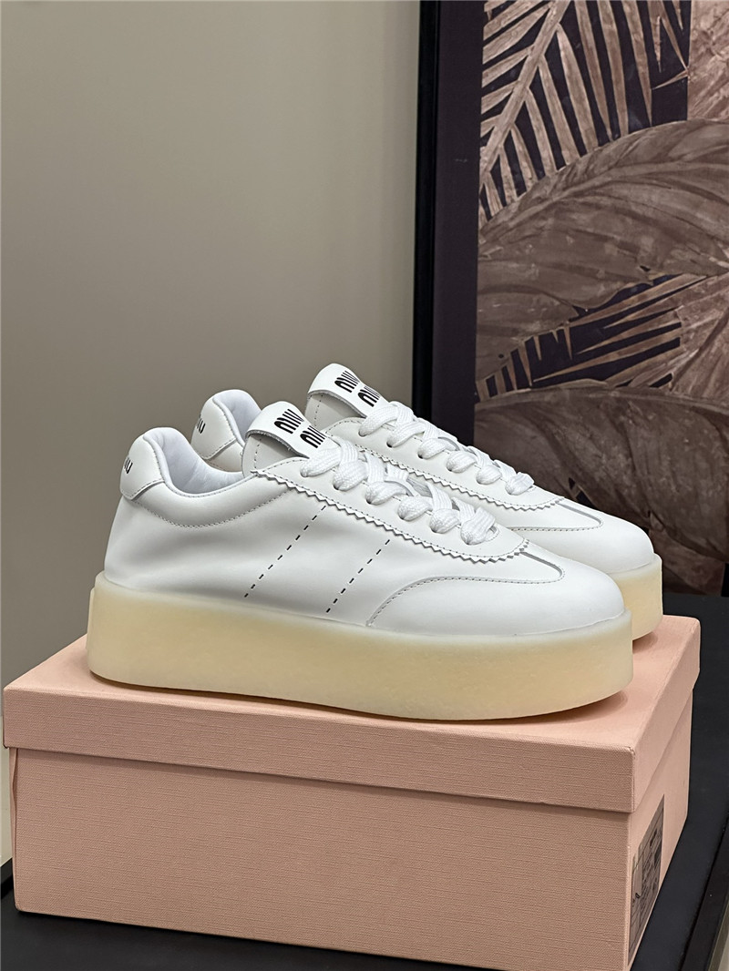 Miu Miu White Bleached Leather Sneakers