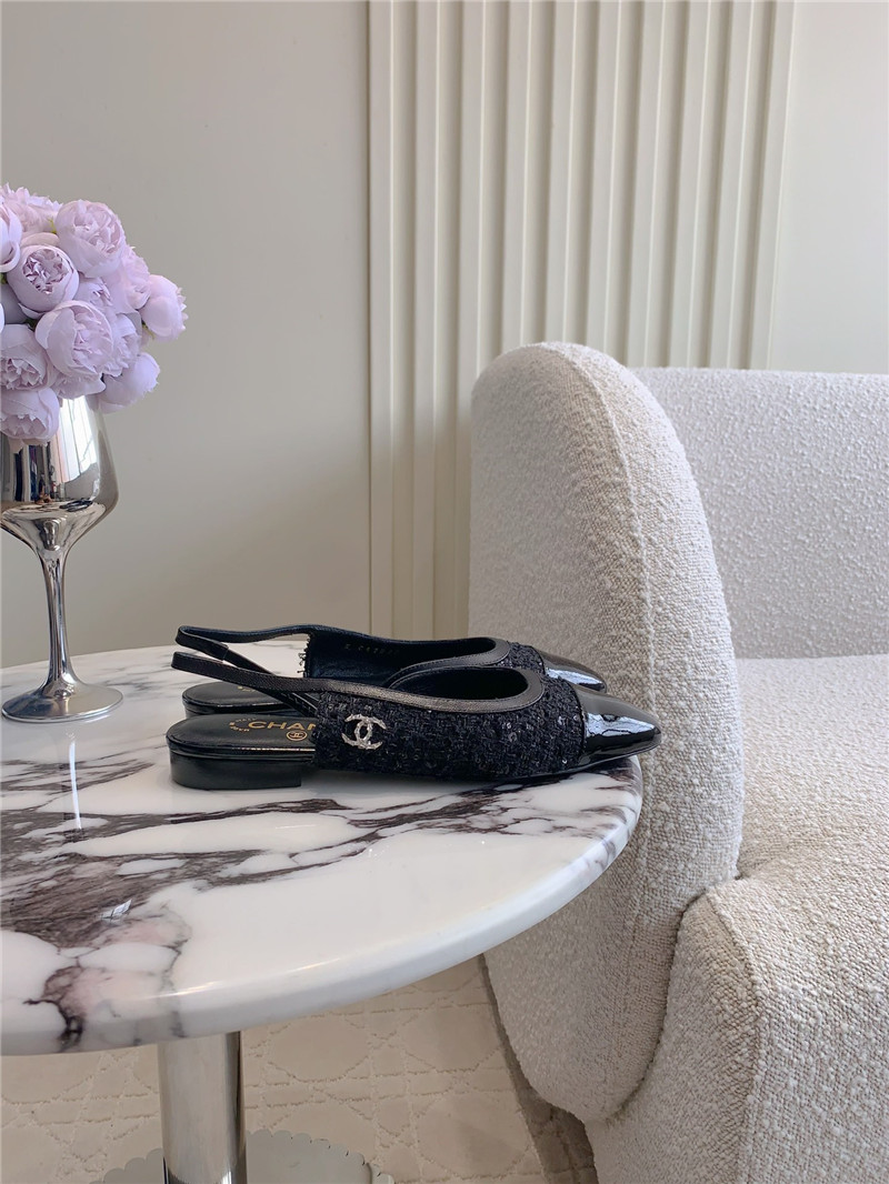 Ch**el black tweed & leather pumps & slingbacks