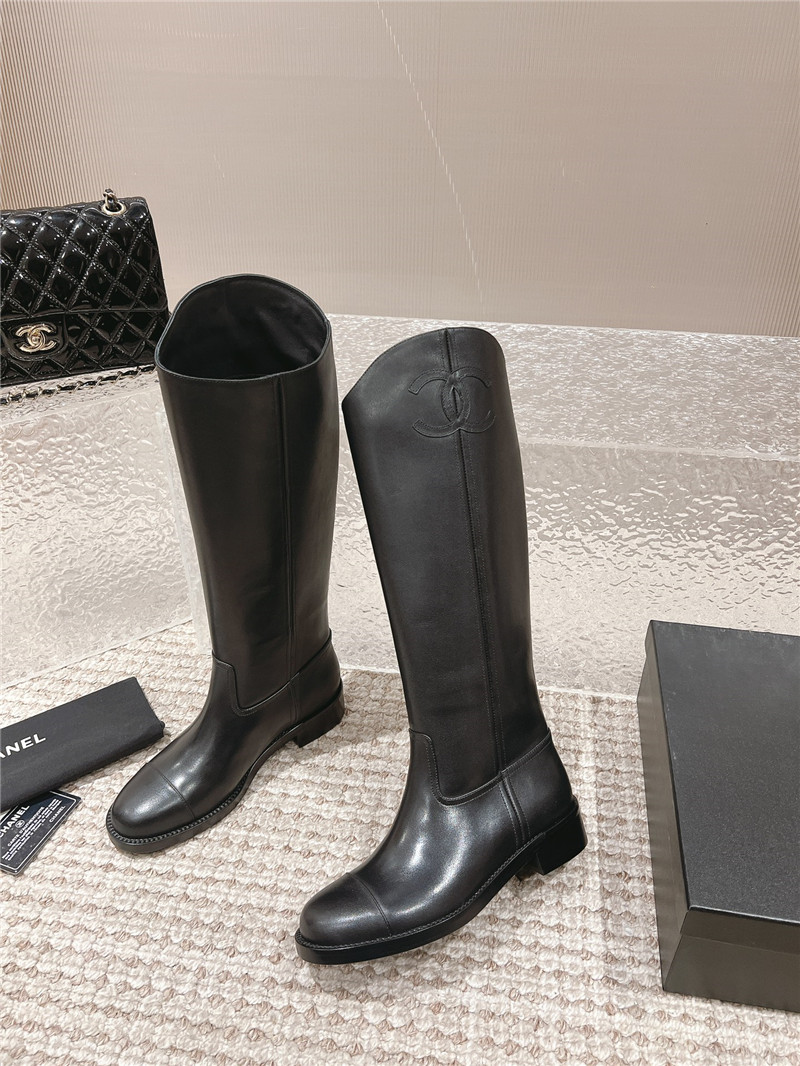 Ch**el black calfskin rider keen high boots