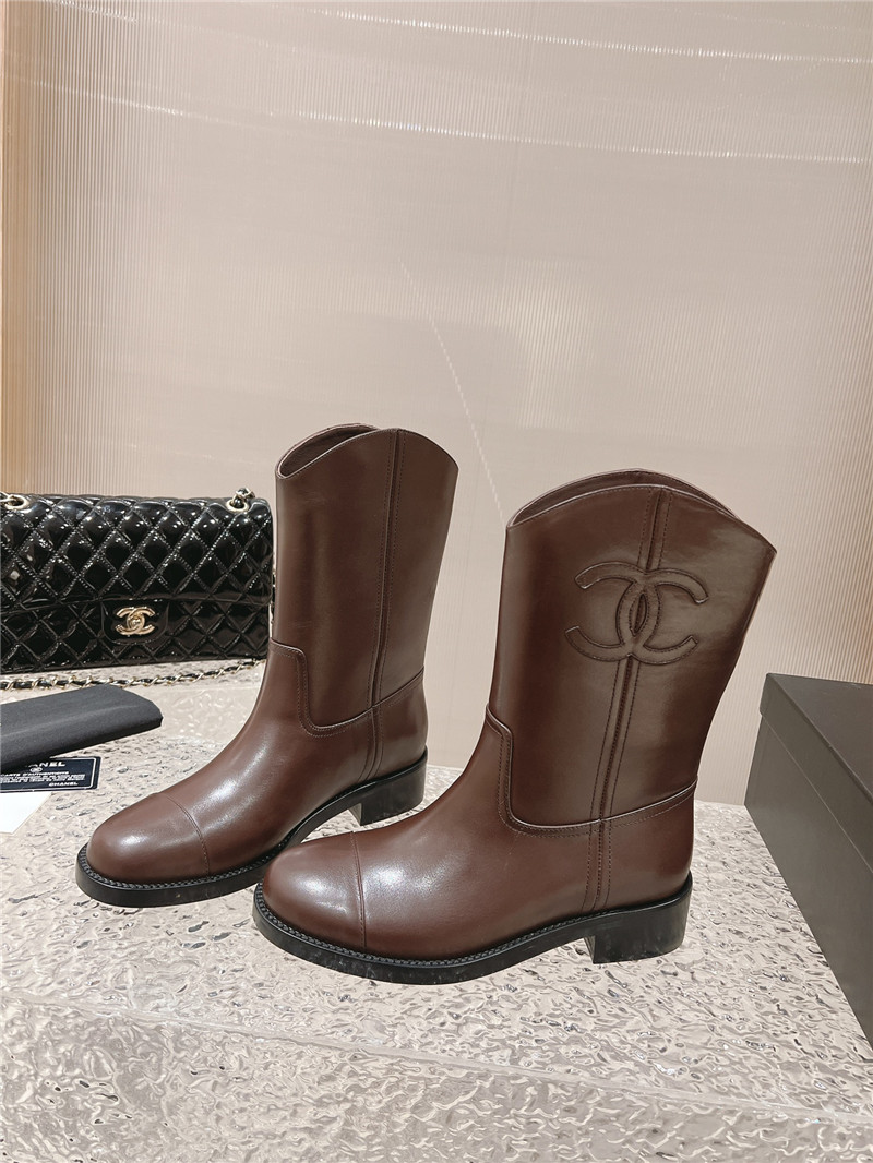 Ch**el brown calfskin rider ankle boots