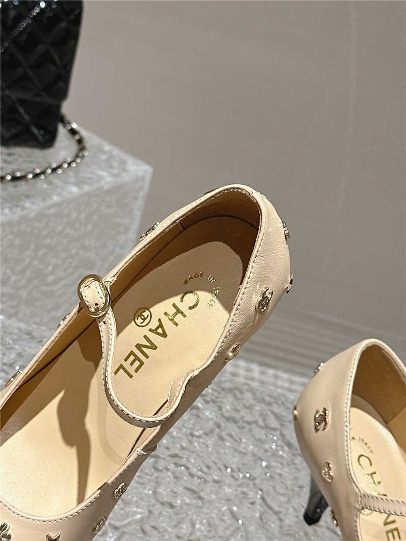 Ch**el embellished mary janes pumps in nude/ black leather