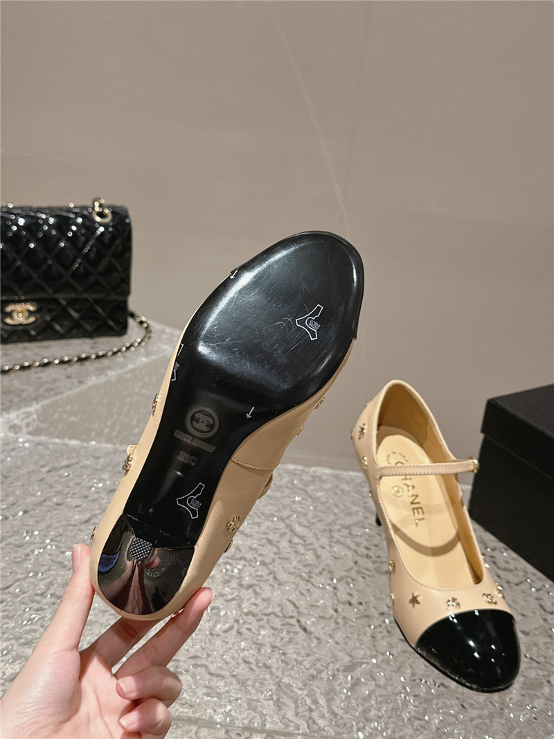 Ch**el embellished mary janes pumps in nude/ black leather