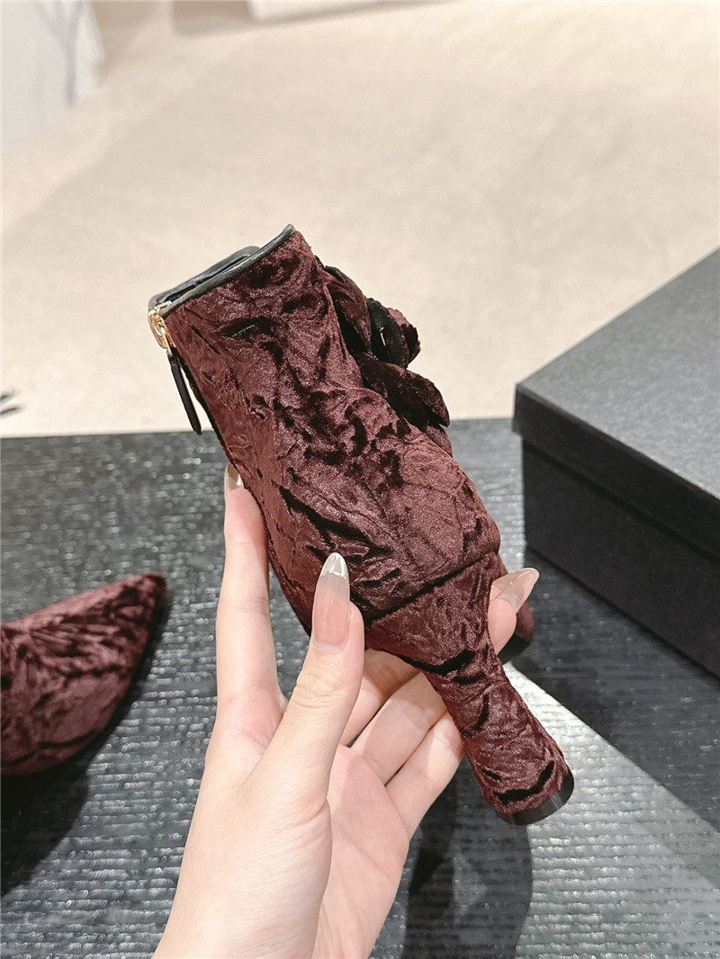 Ch**el heel burgundy velvet pointed toe boot