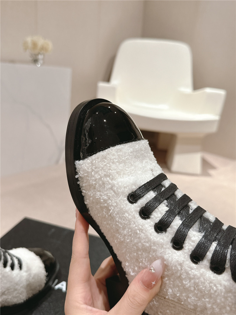 Ch**el patent leather white wool lace-up boot
