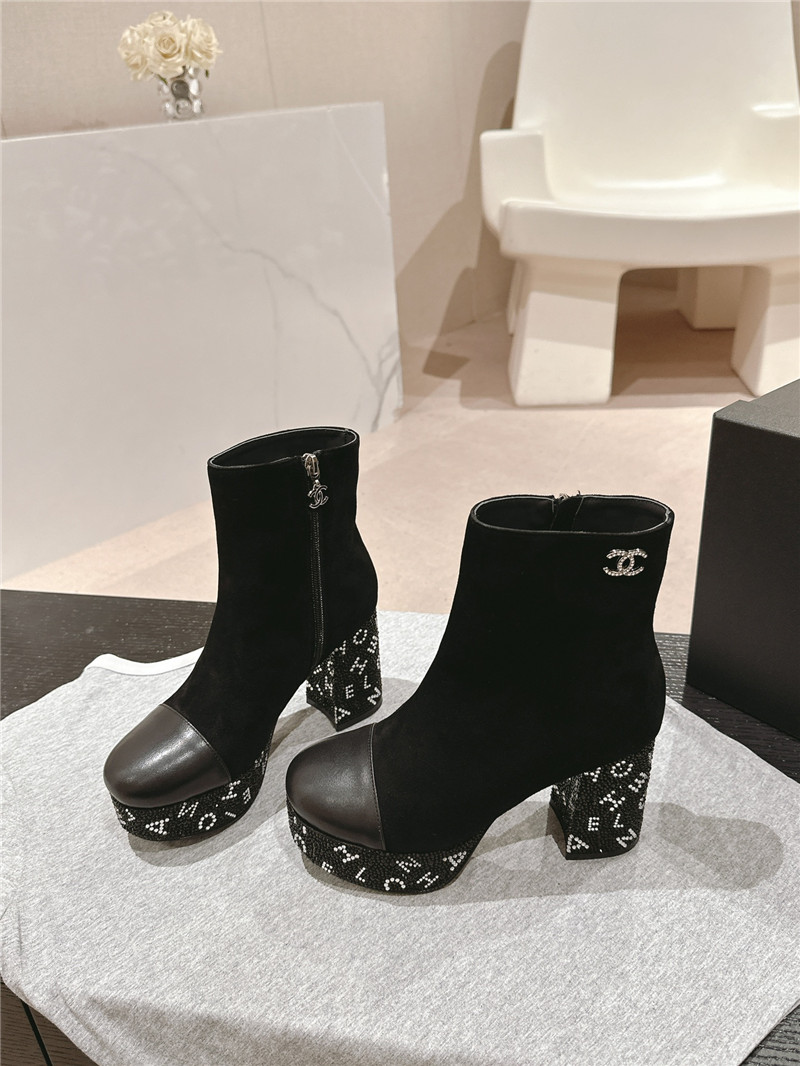 Ch**el platform suede chunky heel ankle boots