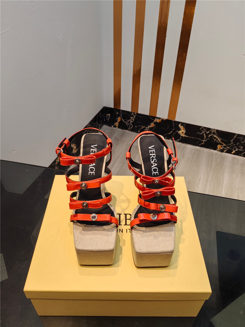 VERSACE Gianni Ribbon Platform Sandals 150mm Orange