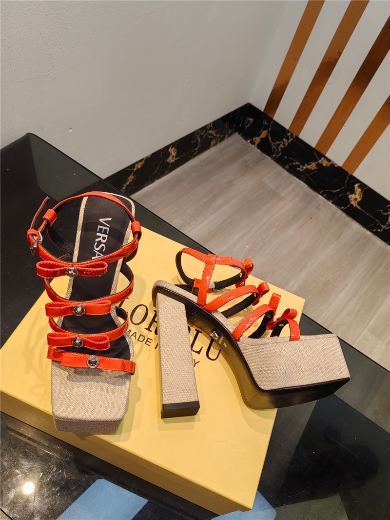 VERSACE Gianni Ribbon Platform Sandals 150mm Orange